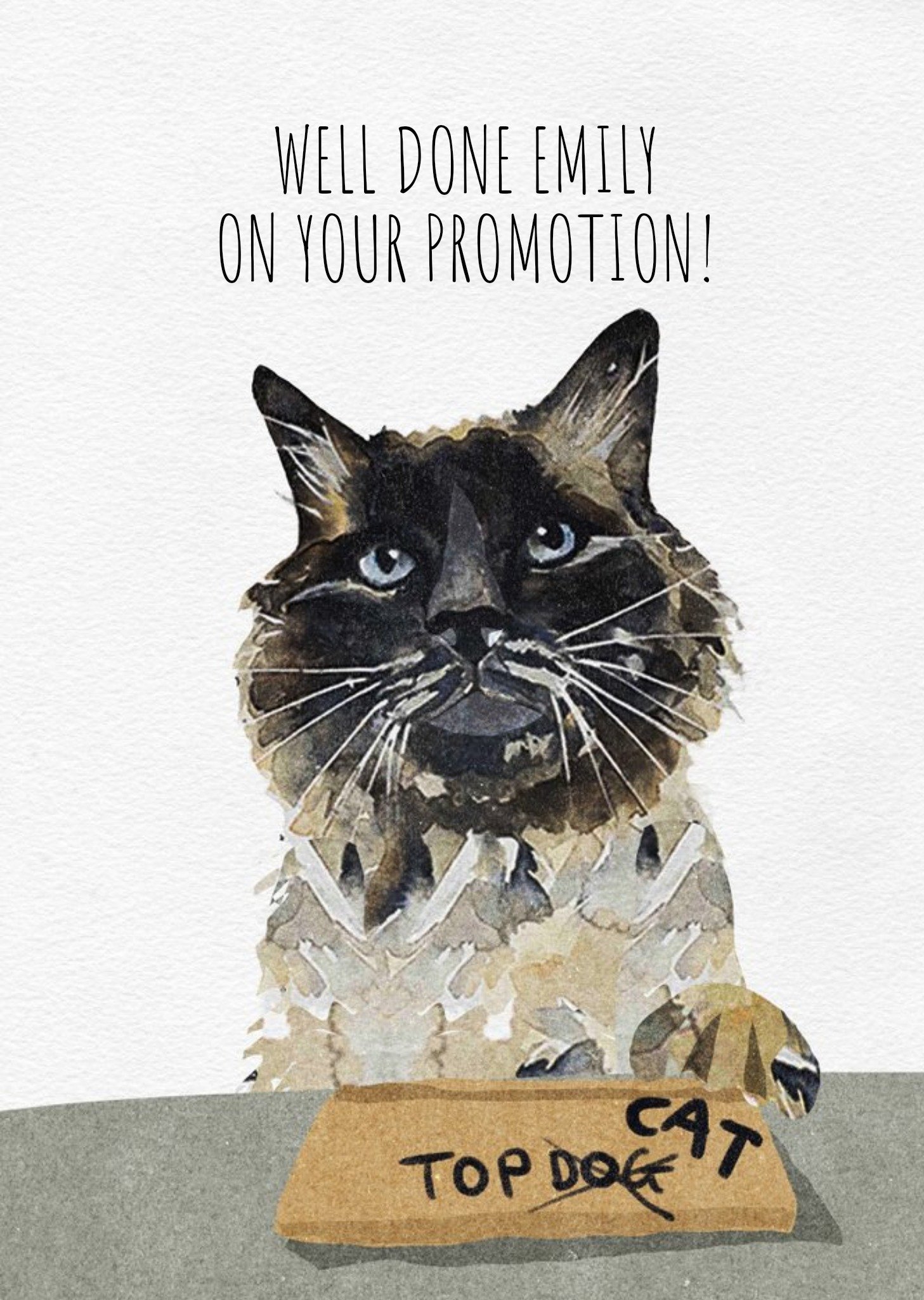 Moonpig Jo Scott Art Watercolour Illustration Top Cat Cute Promotion Card, Large