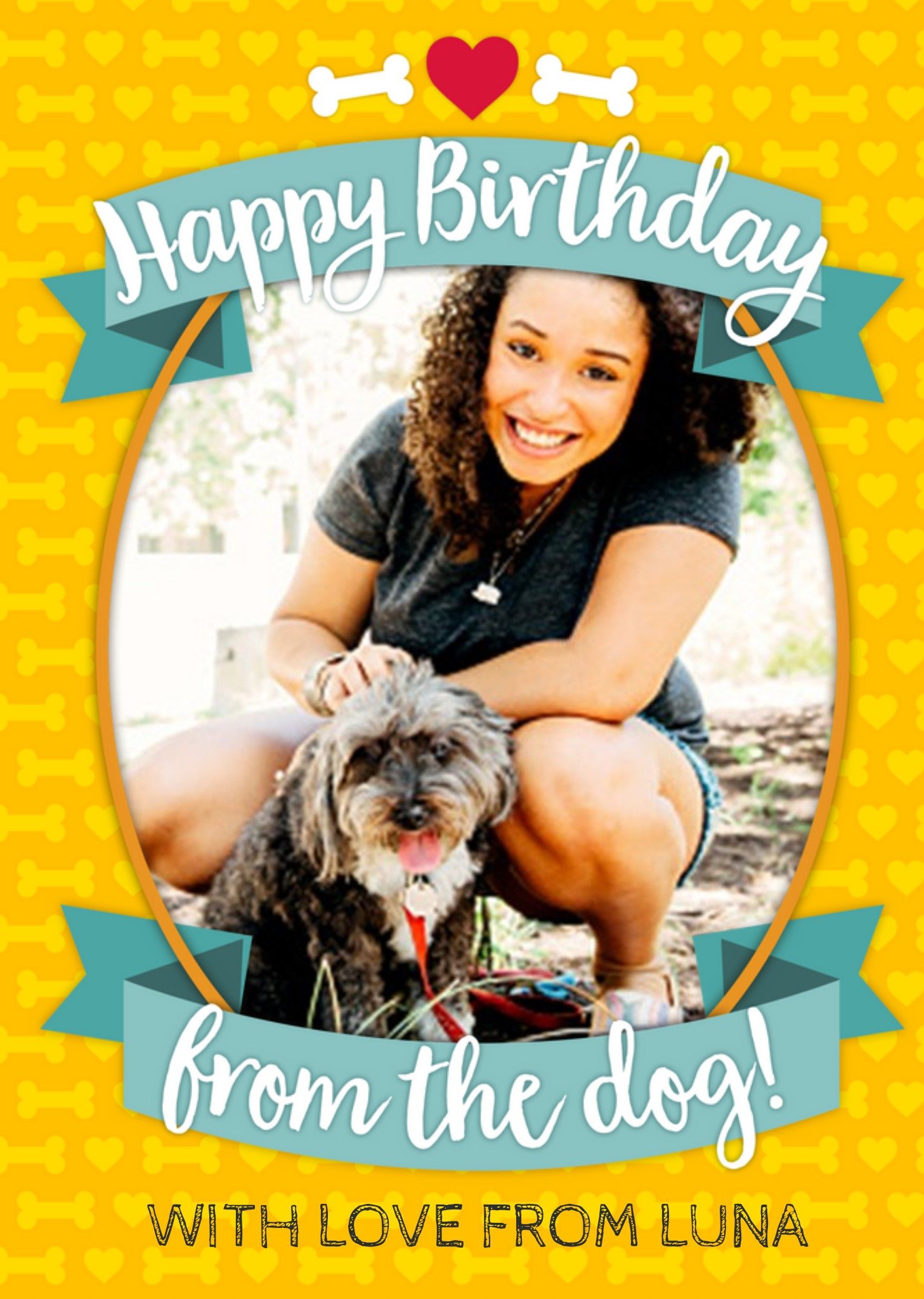 Moonpig Happy Birthday From The Dog Yellow Photo Upload Card Ecard