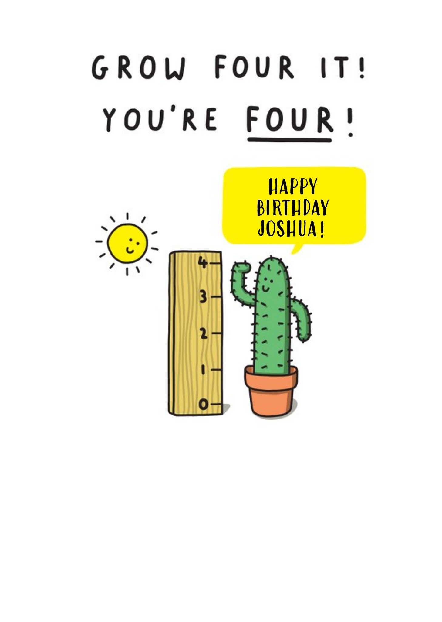 Grow Four It You're 4 Cactus Kids 4th Birthday Card Ecard