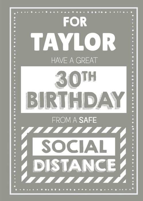 Jam and Toast Have A Great 30th Brirthday From A Safe Social Distance Card