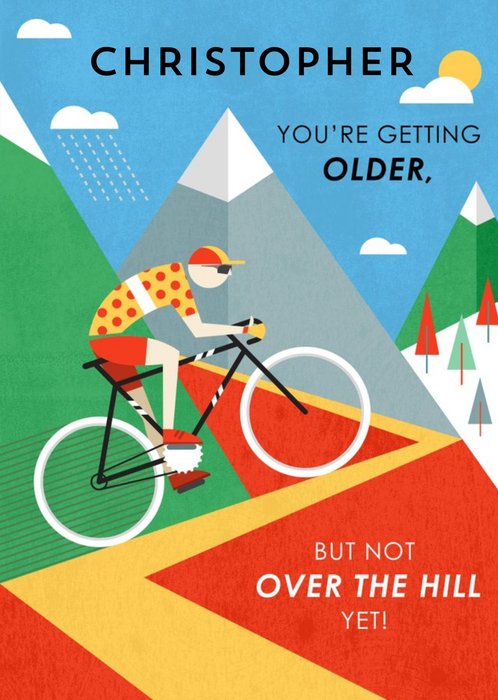 Funny cycling old age birthday card - over the hill