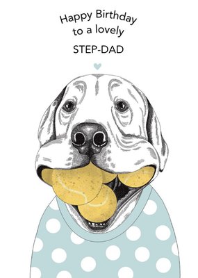 Cute Dog Illustration Tennis Balls Step Dad Birthday Card
