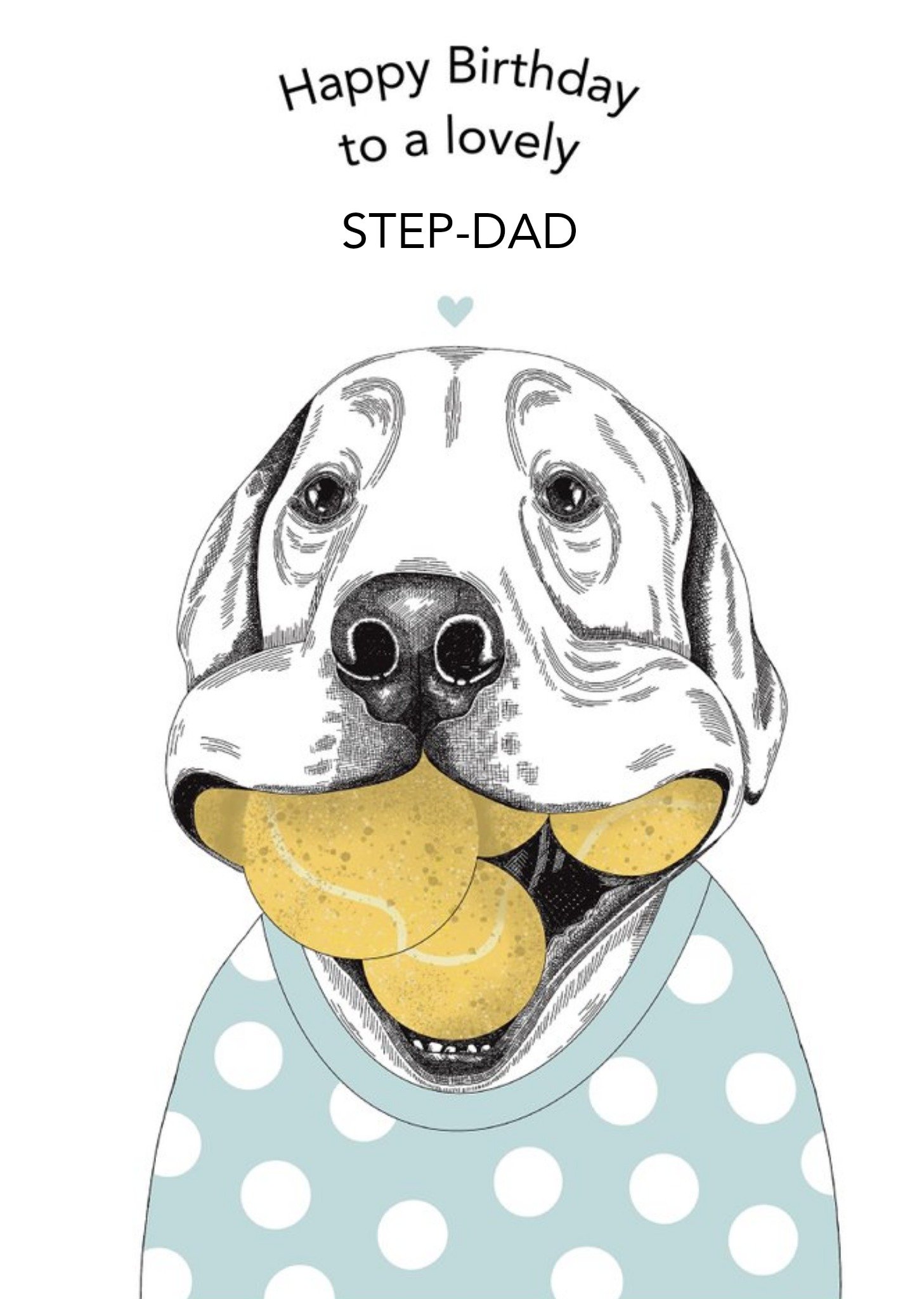 Cute Dog Illustration Tennis Balls Step Dad Birthday Card Ecard