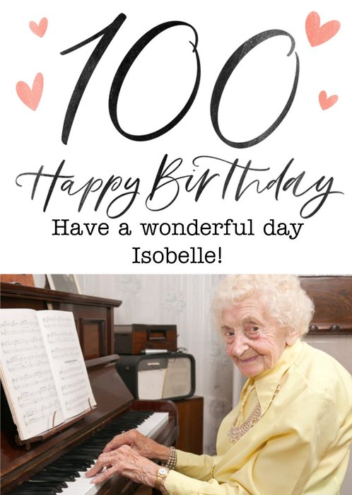 Typographic Calligraphy 100th Birthday Photo Upload Card