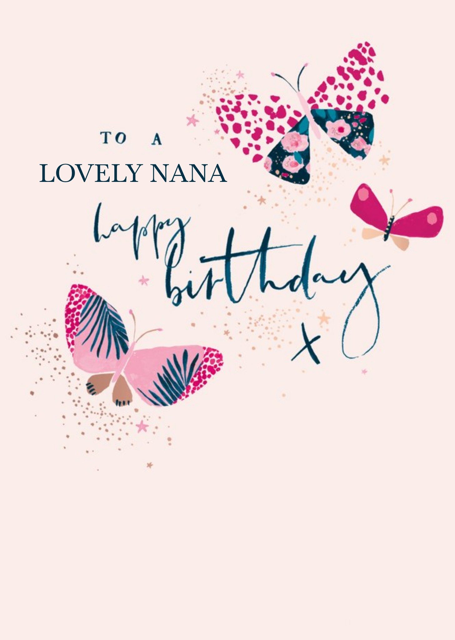 Moonpig Hotchpotch Watercolour Illustrated Butterfly Nana Birthday Card, Large