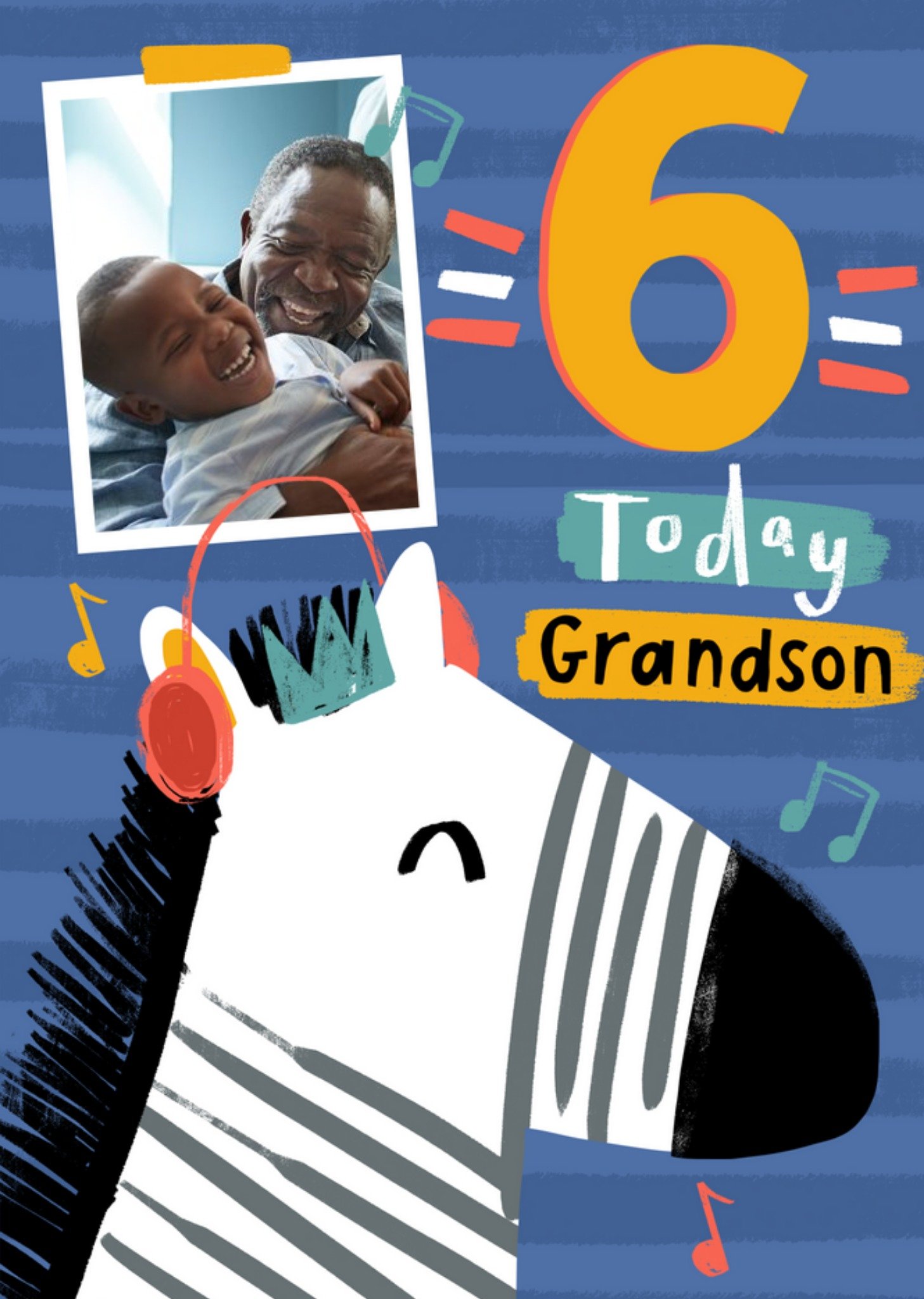 Moonpig Zebra 6 Today Grandson Photo Upload Birthday Card, Large