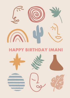 Abstract Earthy Icons Illustration Happy Birthday Card
