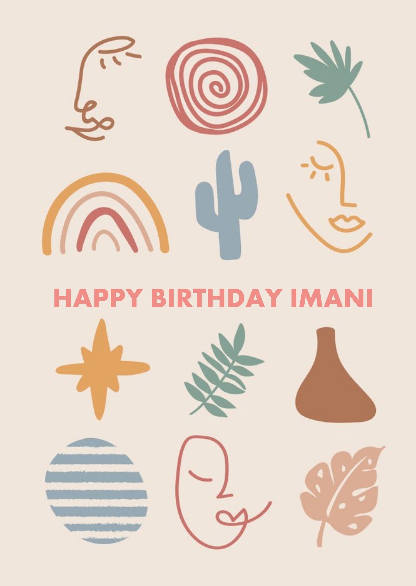 Abstract Earthy Icons Illustration Happy Birthday Card Ecard