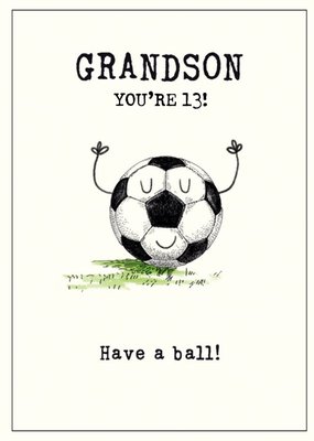 Illustration Of A Football With A Smiley Face Grandson's Birthday Card