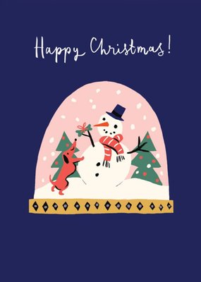 Traditional Snowman And Dog In Snowglobe Christmas Card