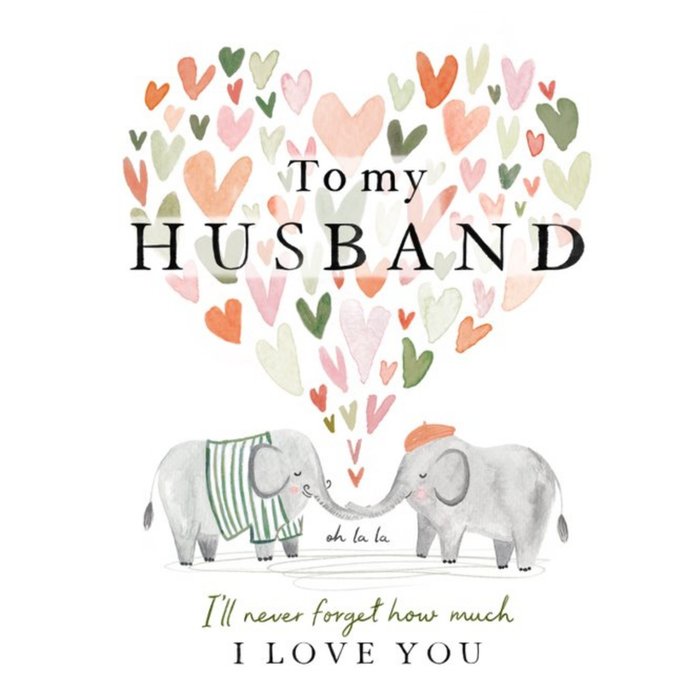 Watercolour Illustration Of Two Elephants Husband's Valentine's Day Card