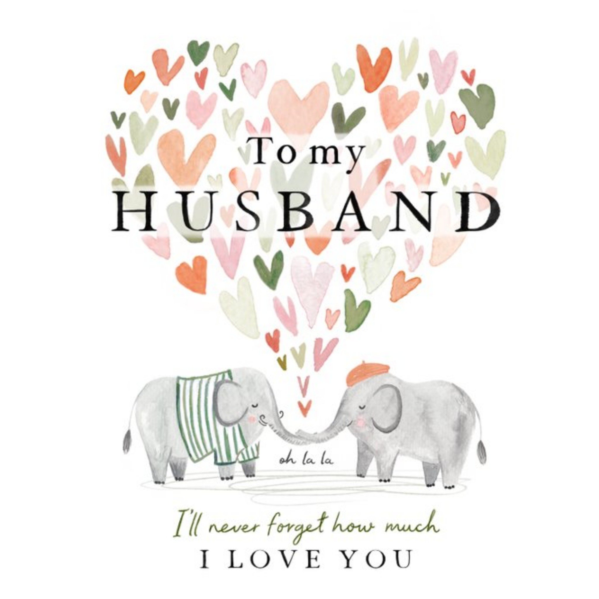 Watercolour Illustration Of Two Elephants Husband's Valentine's Day Card, Square