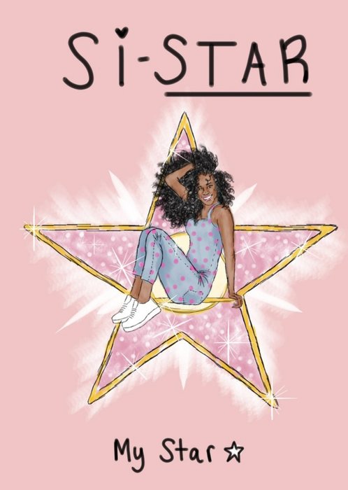 Illustration Of A Woman Sitting On A Hollywood Walk Of Fame Star Sister's Birthday Card