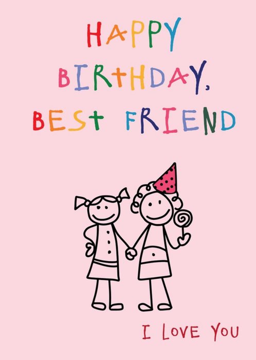 Anoela Stick Woman Doodle Happy Birthday Best Friend Card
