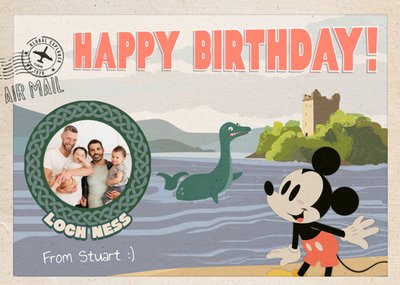 Mickey Mouse Loch Ness Monster Nessie Scotland Photo Upload Birthday Card By Disney