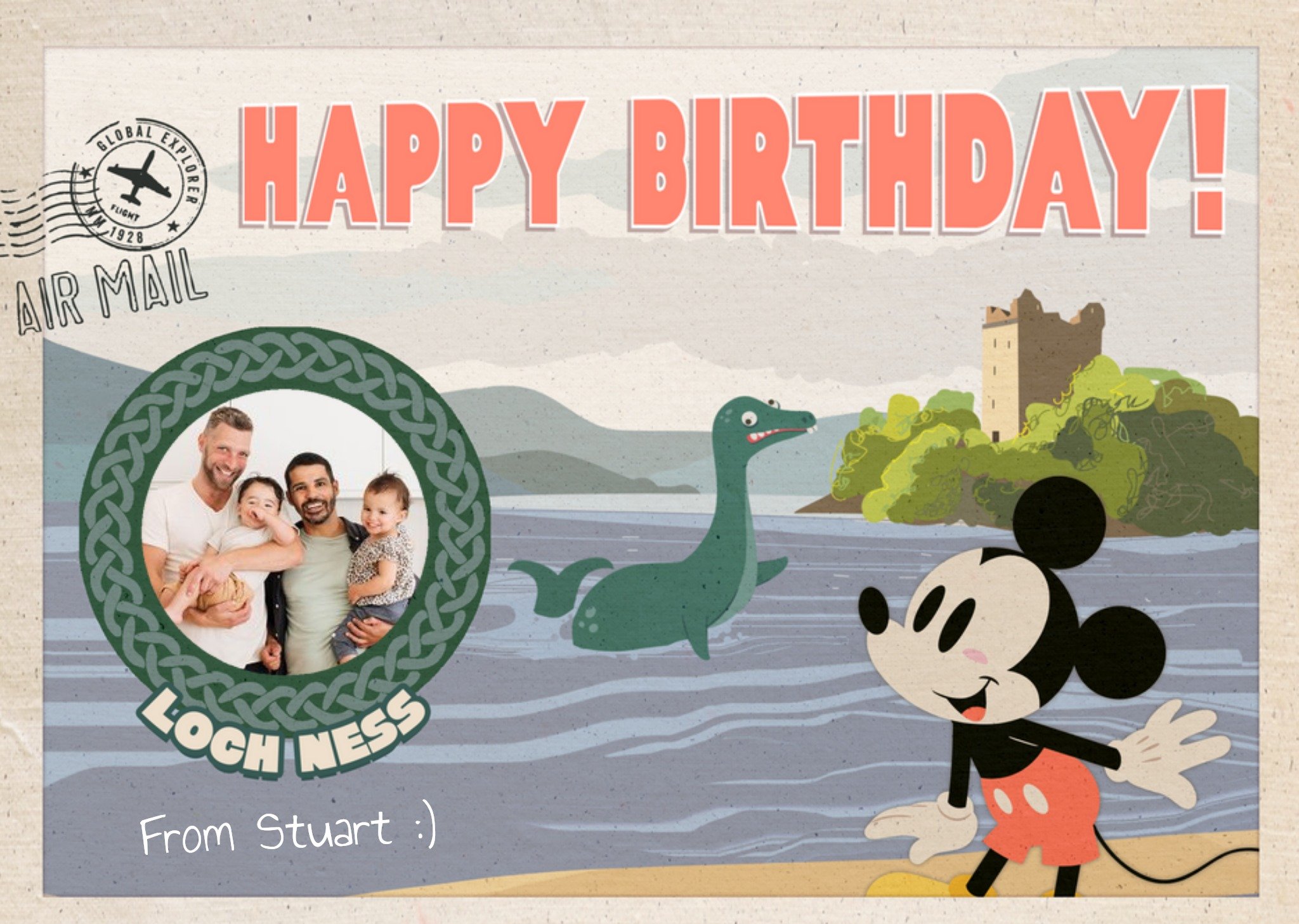 Mickey Mouse Loch Ness Monster Nessie Scotland Photo Upload Birthday Card By Disney Ecard
