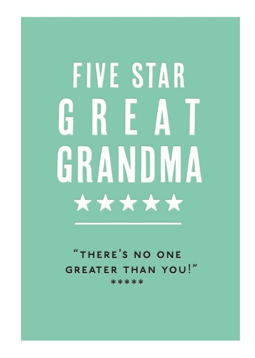 Mungo And Shoddy Typographic Five Star Great Grandma Birthday Card