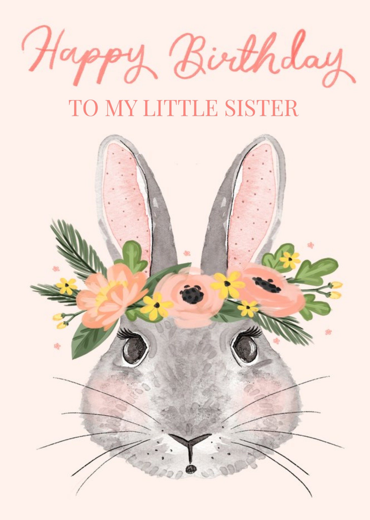 Okey Dokey Design Okey Dokey Illustrated Rabbit Floral To My Little Sister Birthday Card Ecard