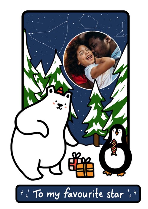 Polar Bear and Penguin Photo Upload Christmas card