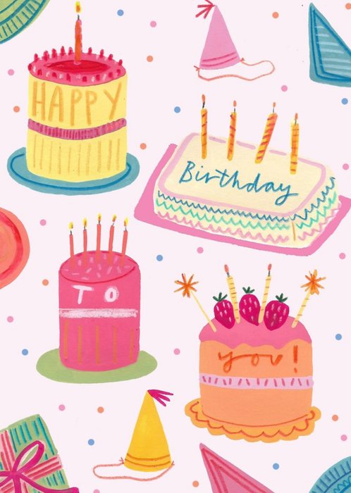 Happy Birthday To You Cakes Party Hats Birthday Card