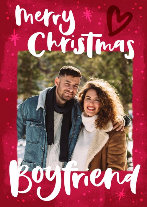 Hand-lettered photo upload Boyfriend Christmas card
