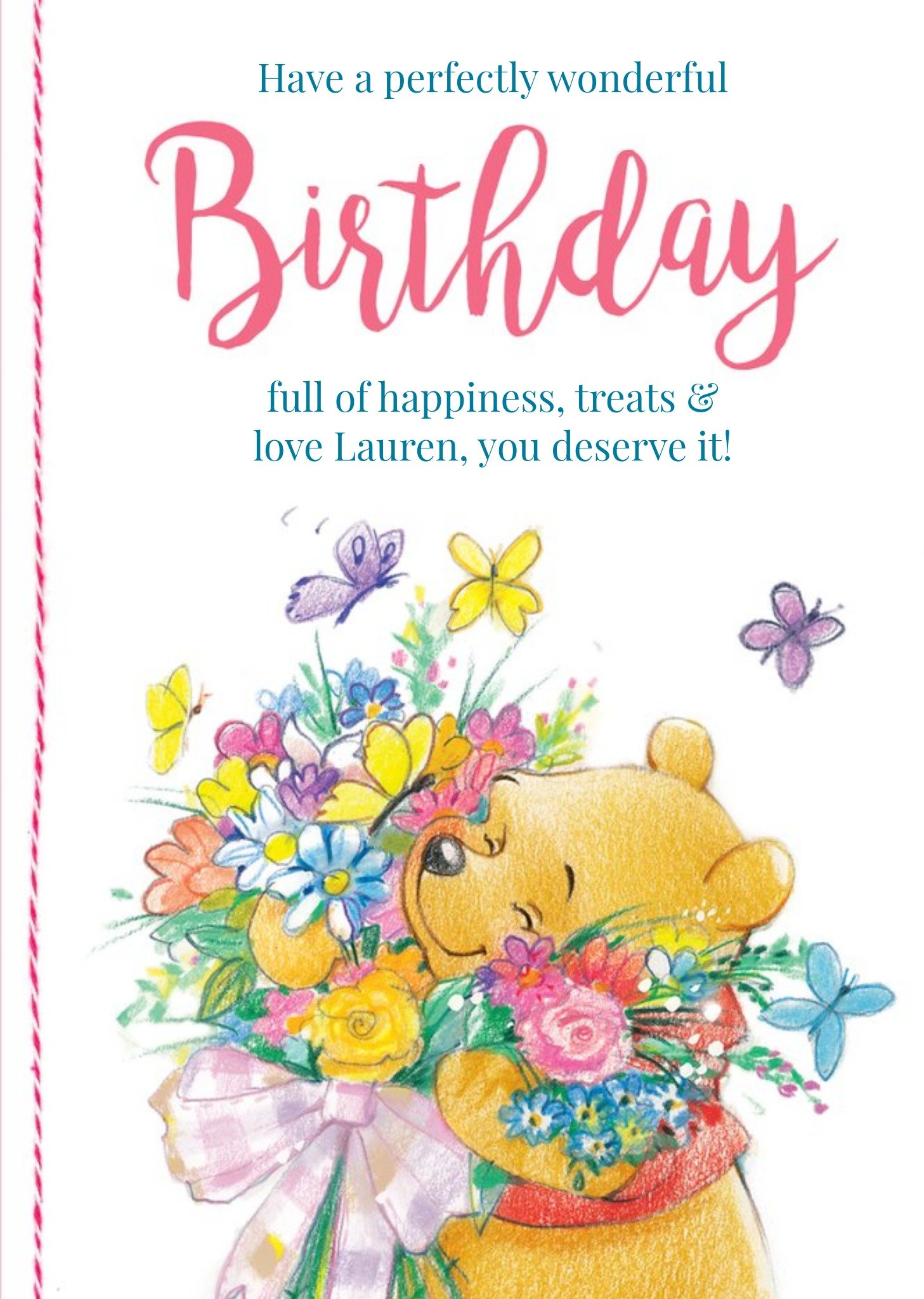 Birthday Card - Winnie The Pooh With A Bouquet Of Flowers Ecard