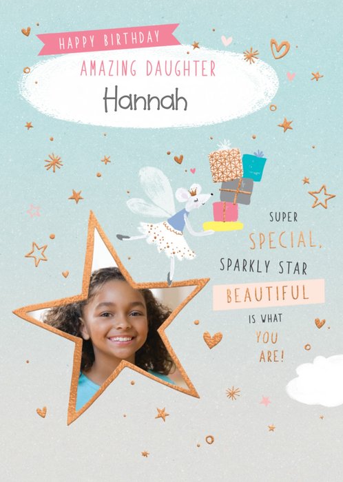 Daughter Birthday Star photo upload Card- Amazing Daughter - Super - Special - Beautiful