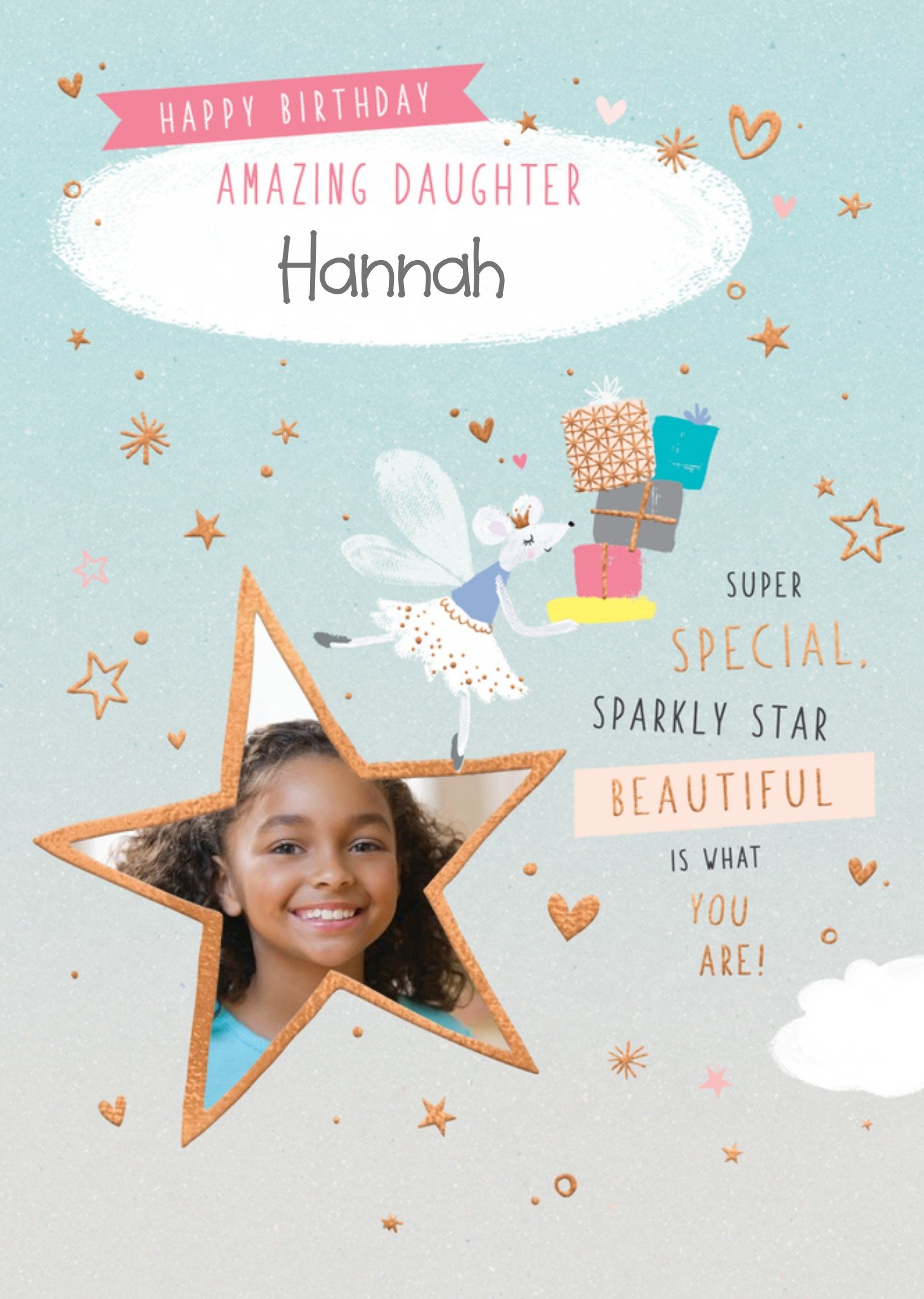 Moonpig Daughter Birthday Star Photo Upload Card- Amazing Daughter - Super - Special - Beautiful, La