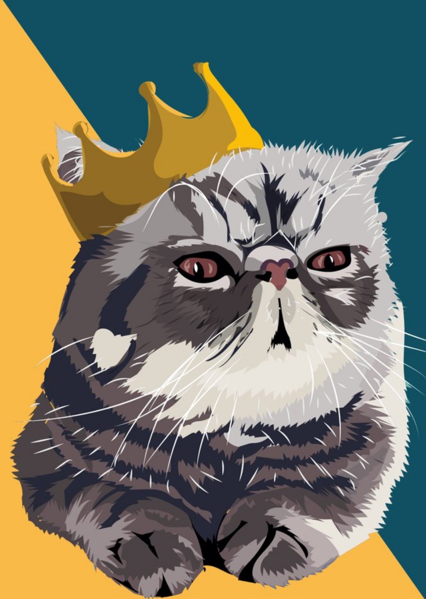 Moonpig Illustrated Crown Persian Cat Card Ecard