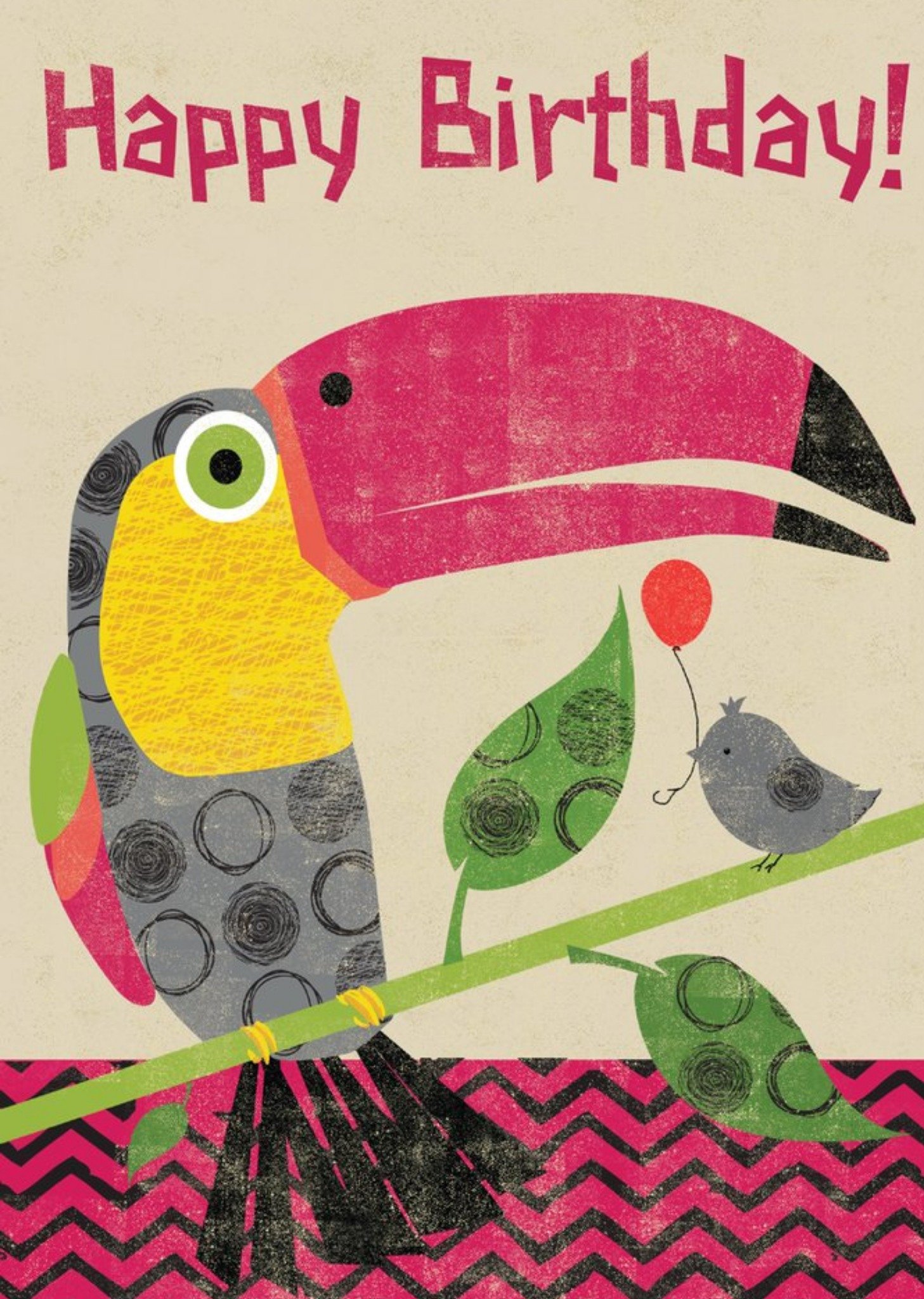 Moonpig Colourful Patterned Toucan Birthday Card Ecard