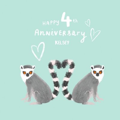 Millicent Venton Illustrated Lemurs 4th Anniversary Card