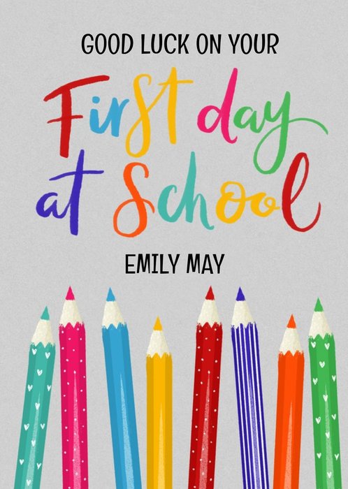 Okey Dokey Design Illustrated Pencils First Day At School Card