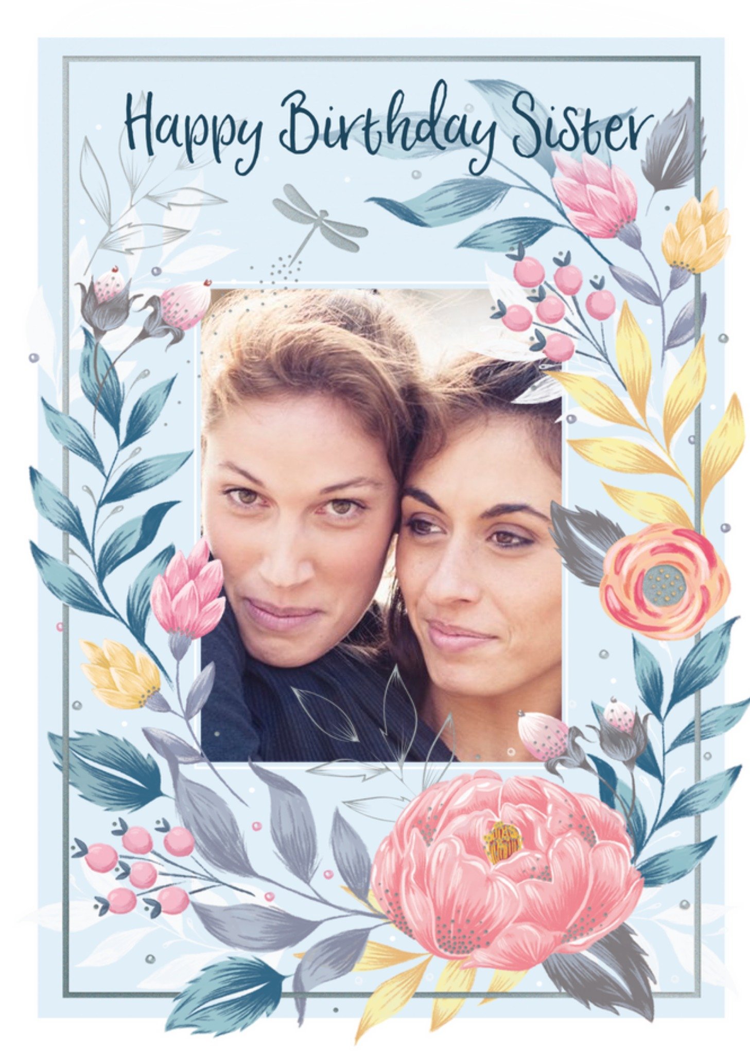 Moonpig Birthday Card - Photo Upload - Sister - Floral Ecard