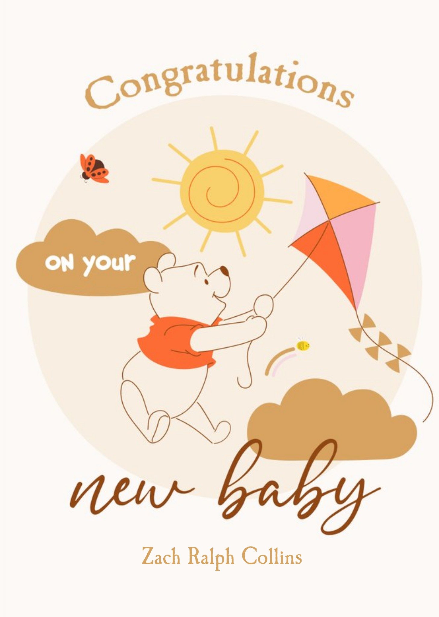 Disney Winnie The Pooh Flying High New Baby Card