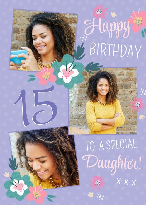 Purple Personalise Age Photo Upload Birthday Card