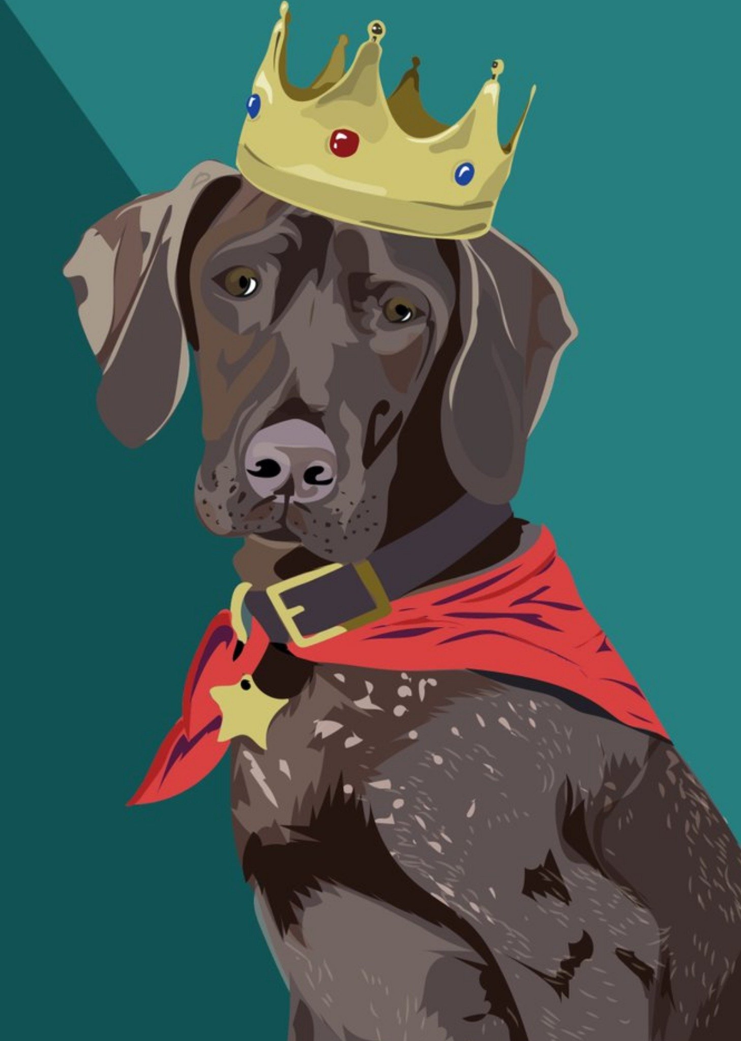 Illustrated Crown And Cloak Brown German Pointer Dog Card Ecard