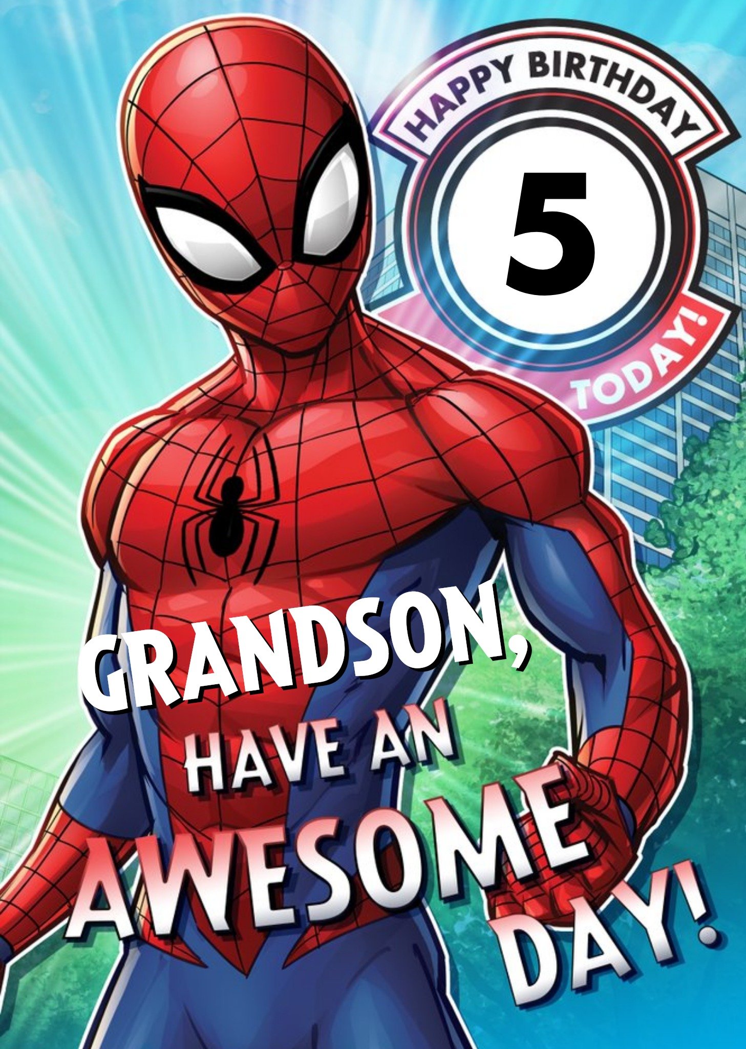Marvel Spiderman Personalised Have An Awesome 5th Birthday Grandson Card Ecard