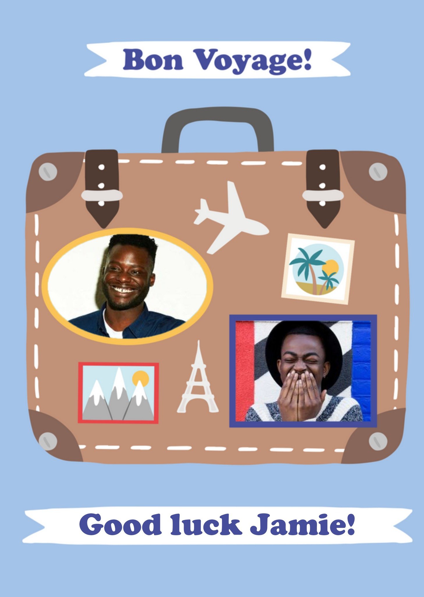 Moonpig Illustration Of A Suitcase Bon Voyage Photo Upload Card, Large