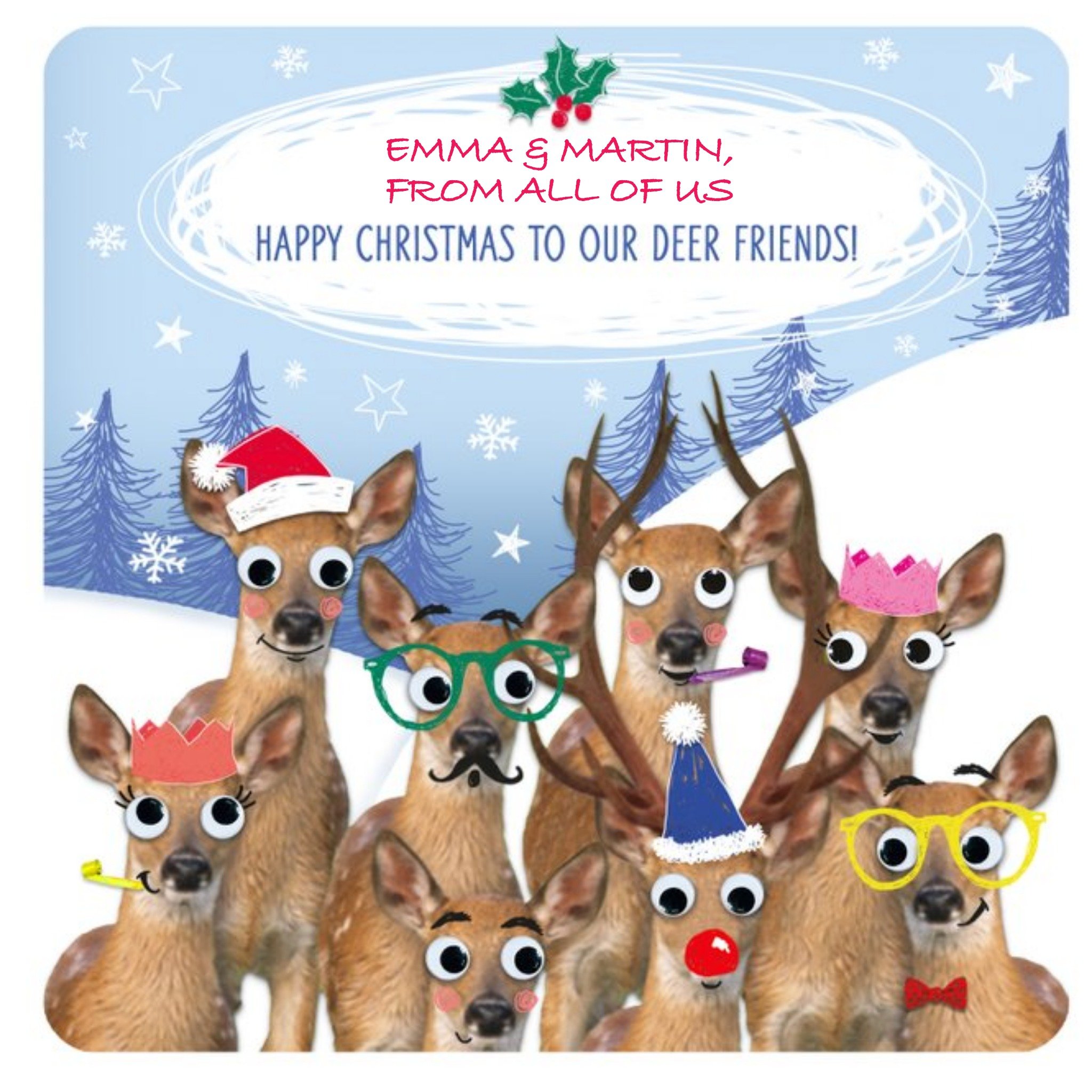 Moonpig Deer Friends Personalised Christmas Card, Square