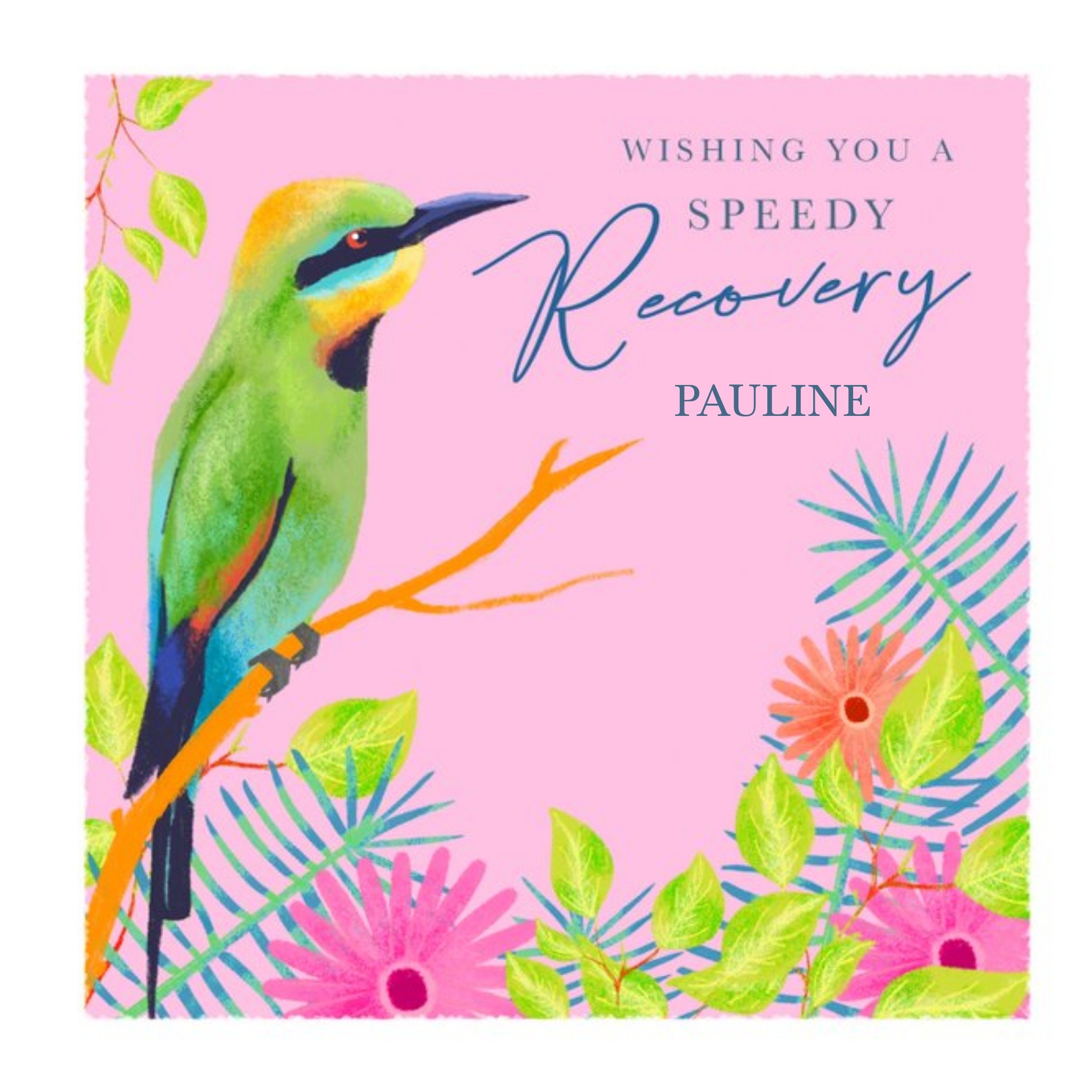 Moonpig Illustration Of A Colourful Bird Perched On A Branch Get Well Card, Square