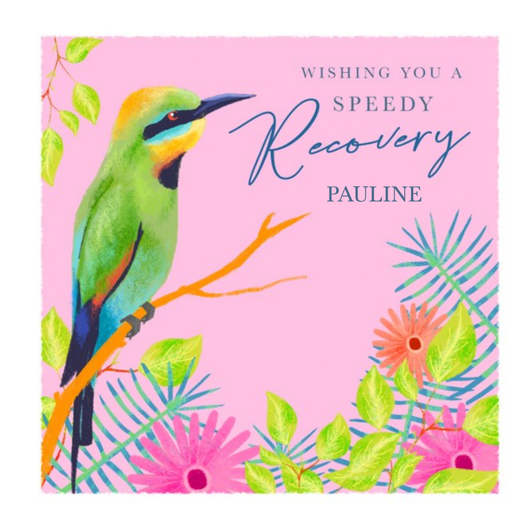 Illustration Of A Colourful Bird Perched On A Branch Get Well Card, Square