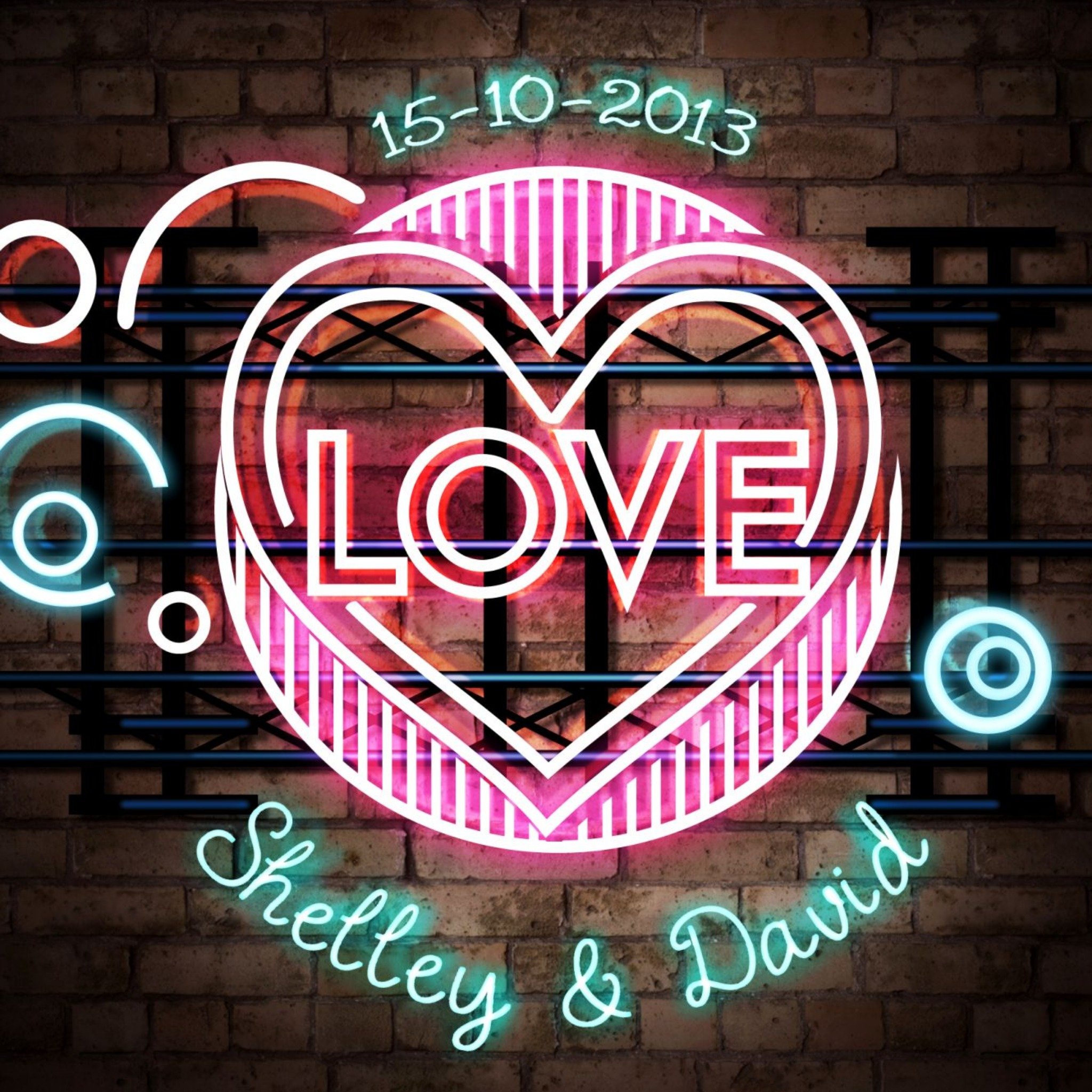 Neon Love Sign With Names Personalised Anniversary Card, Square