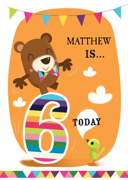 Balancing Bear Personalised 6th Birthday Card