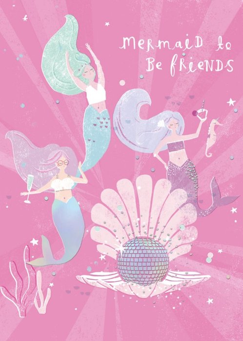 Mermaid To Be Friends Party Disco Card