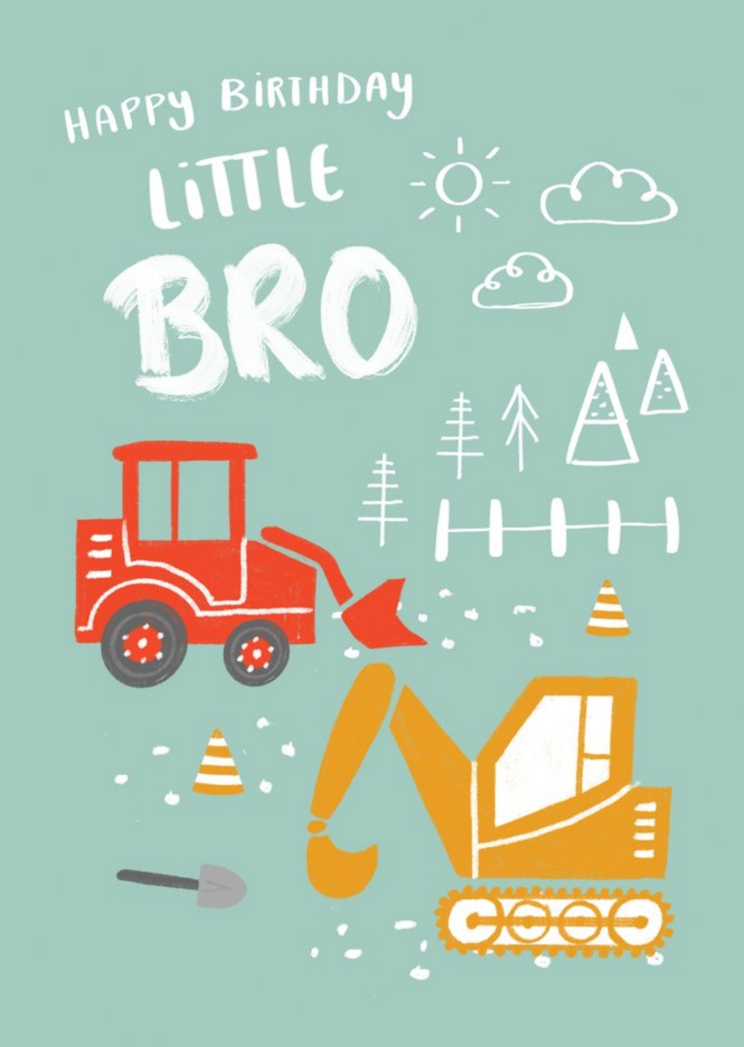 Moonpig Tractor And Digger Little Bro Birthday Card Ecard