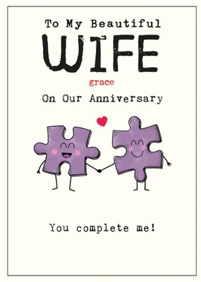 Cute Illustrative Smiling Jigsaw Pieces Wife Anniversary Card