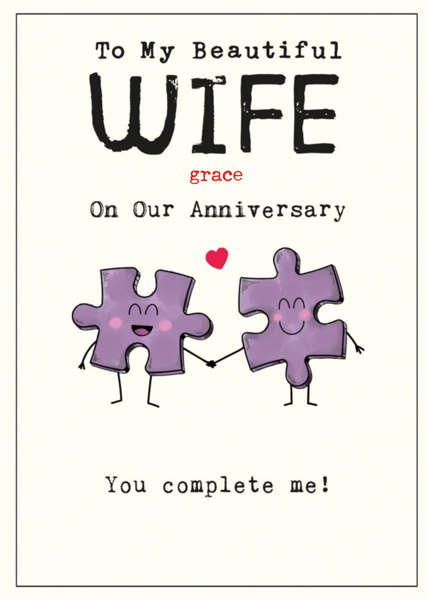Moonpig Cute Illustrative Smiling Jigsaw Pieces Wife Anniversary Card Ecard