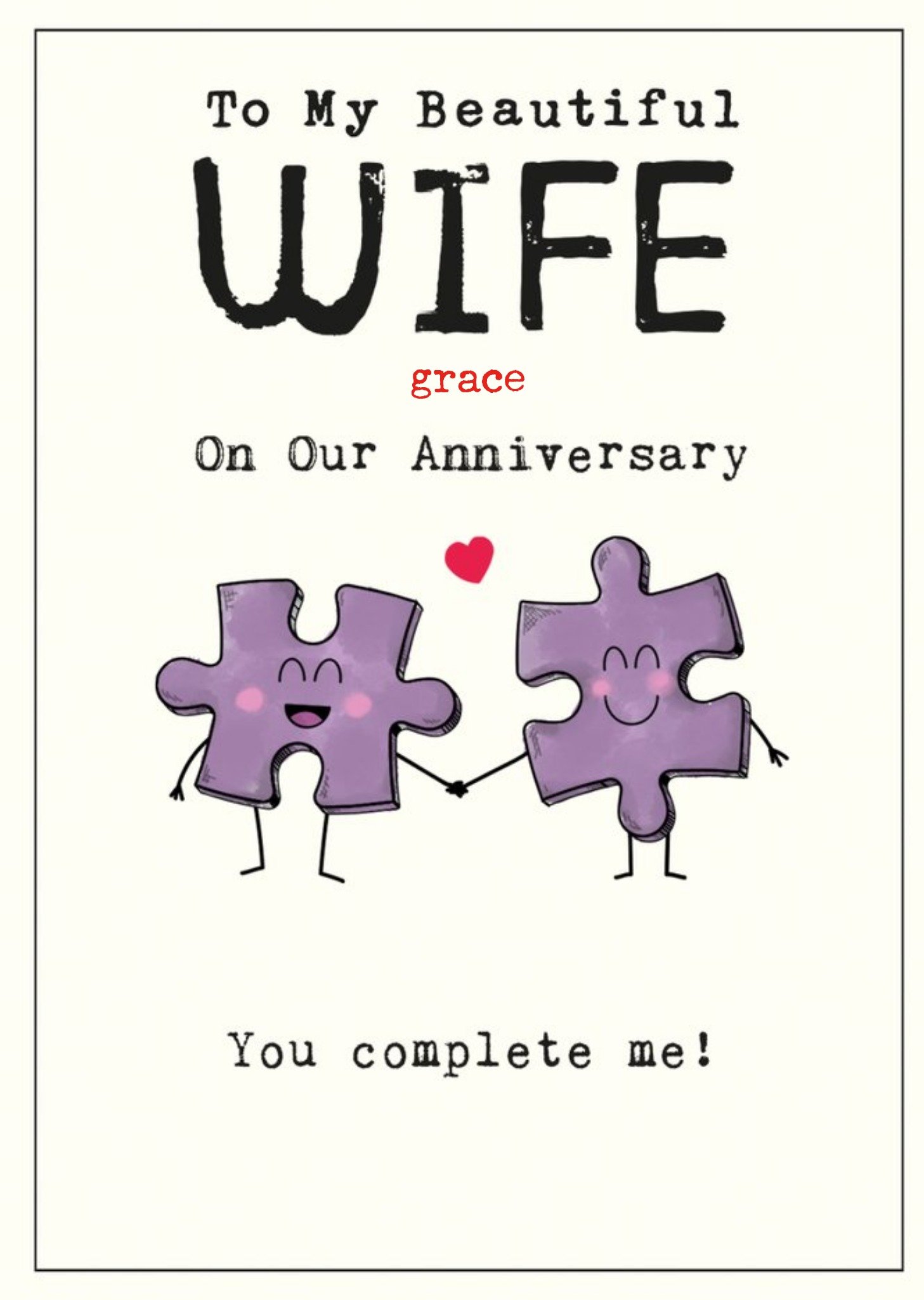 Cute Illustrative Smiling Jigsaw Pieces Wife Anniversary Card Ecard