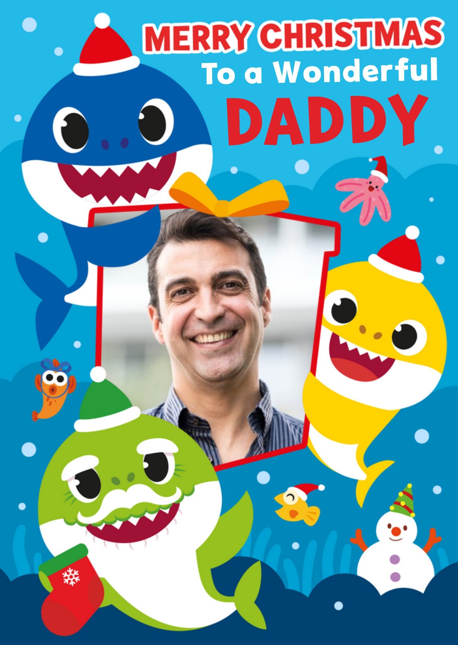 Baby Shark Wonderful Daddy Photo Upload Christmas Card, Large