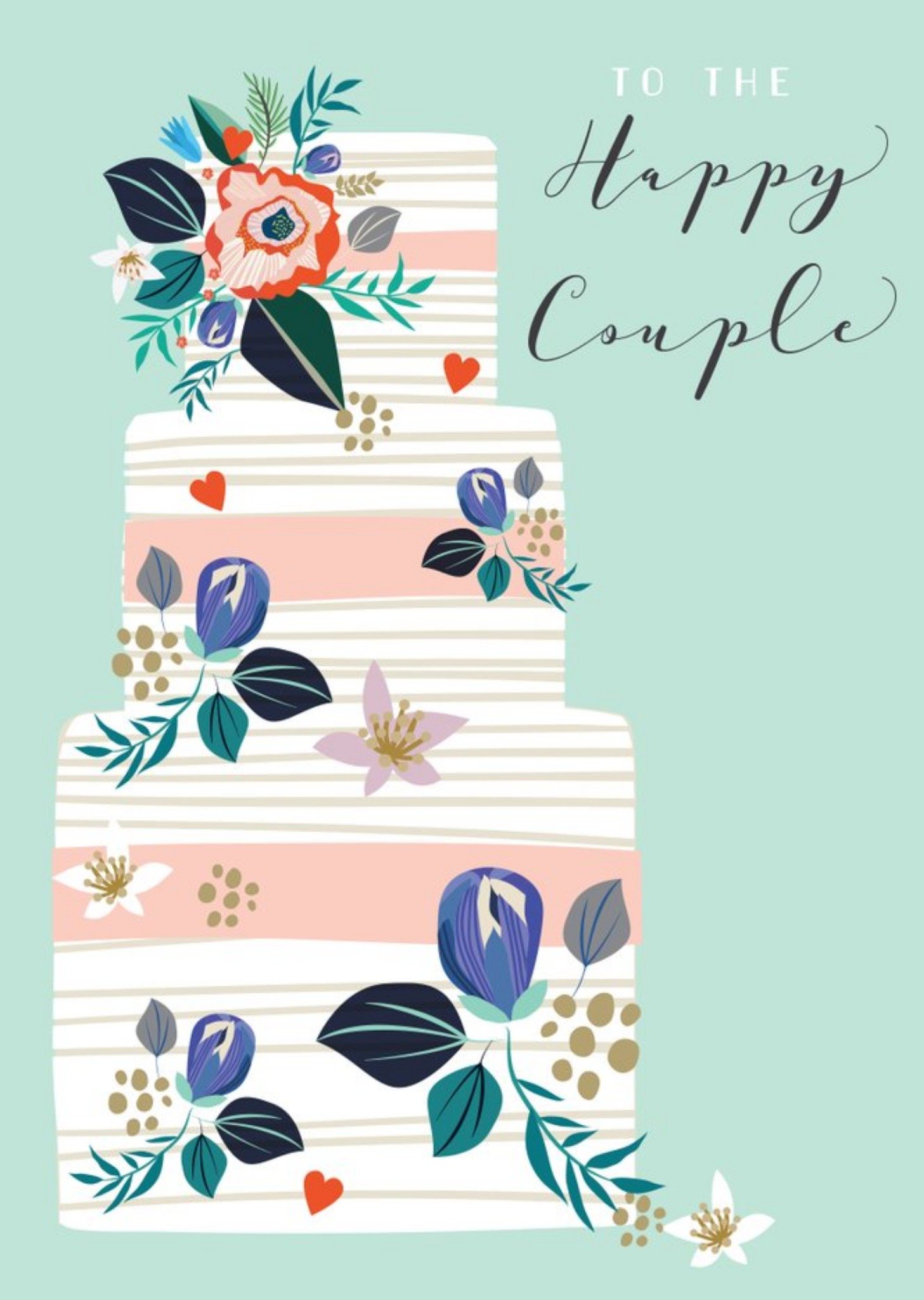 Illustrated Tiered Floral Wedding Cake To The Happy Couple Card Ecard